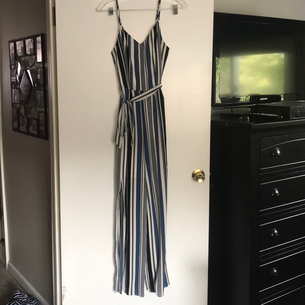 One piece blue and white jumpsuit